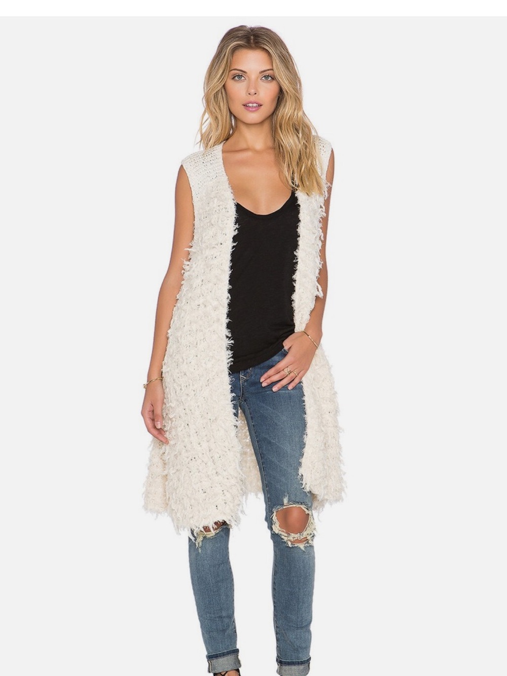 Free People White Faux-Fur Sleeveless Long Vest - Picture 8 of 16